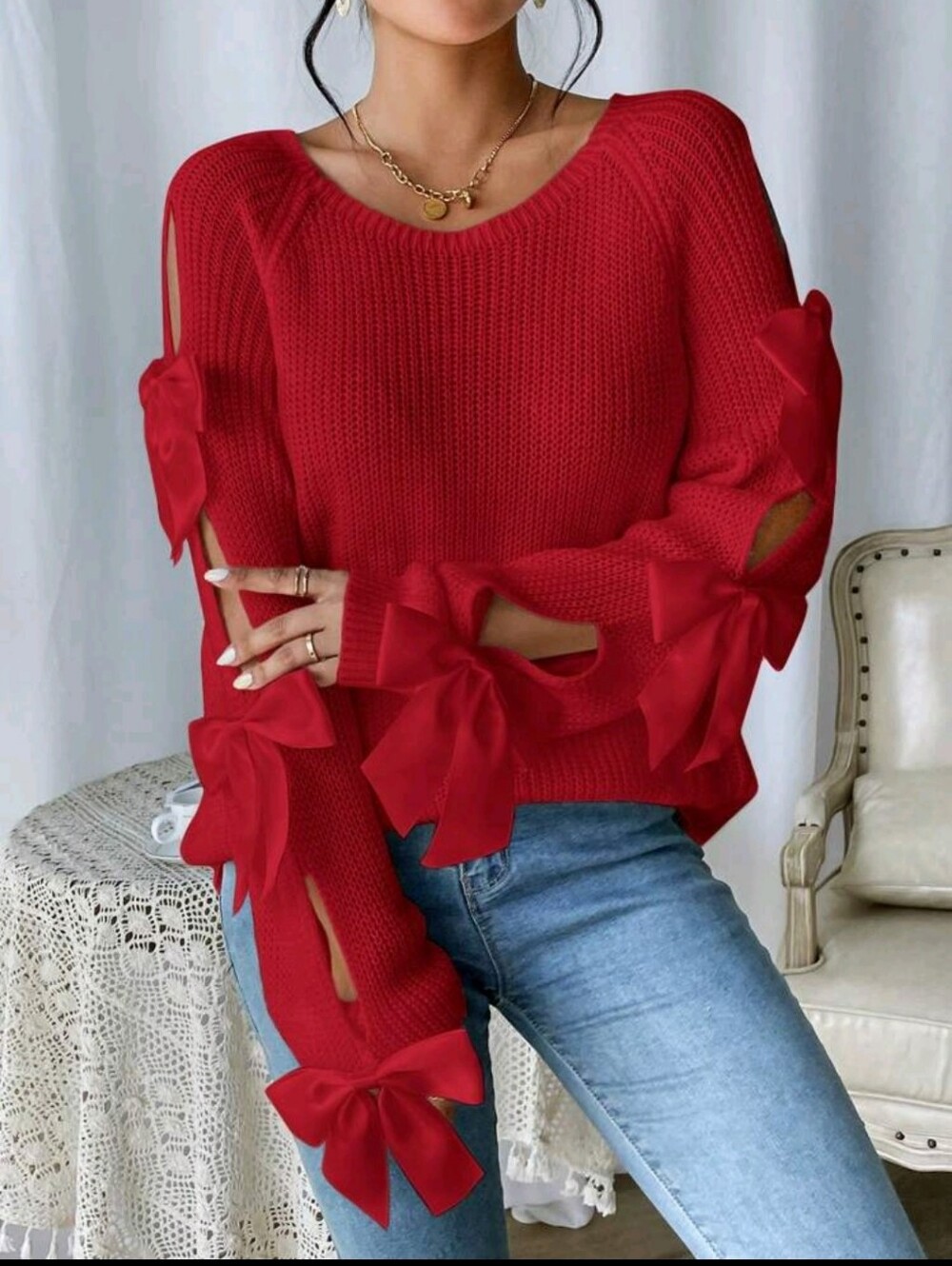 BRAND NEW ** Red Bow Accent Sweater - Women